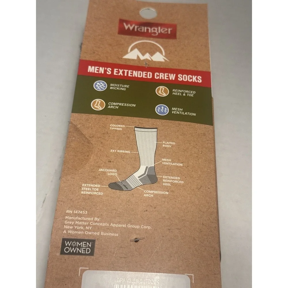2 pairs wrangler mens extended crew socks‎ size 6-12